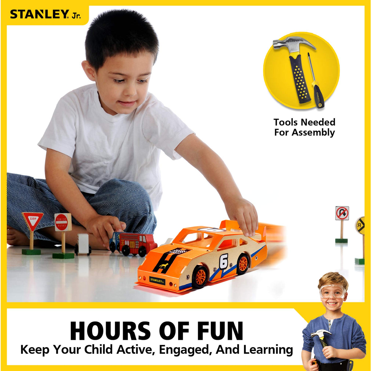 STANLEY Jr. Orange Race Car - DIY Woodworking Model Kits