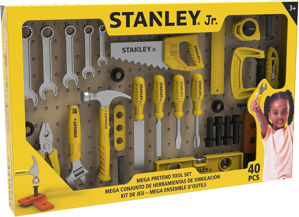 Pretend Play Hand Toolset 40 Pieces Hammer Saw Leveler Adjustable Wrench