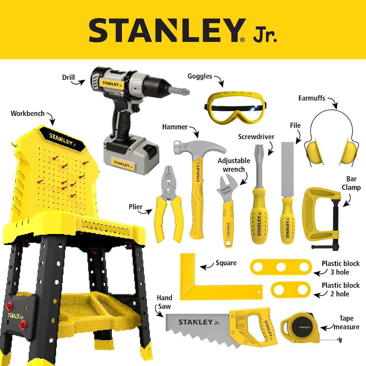 STANLEY Jr. Pretend Play Kids Tool Bench with Toolset