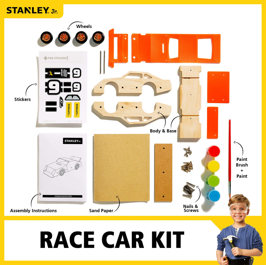 STANLEY Jr. Orange Race Car - DIY Woodworking Model Kits