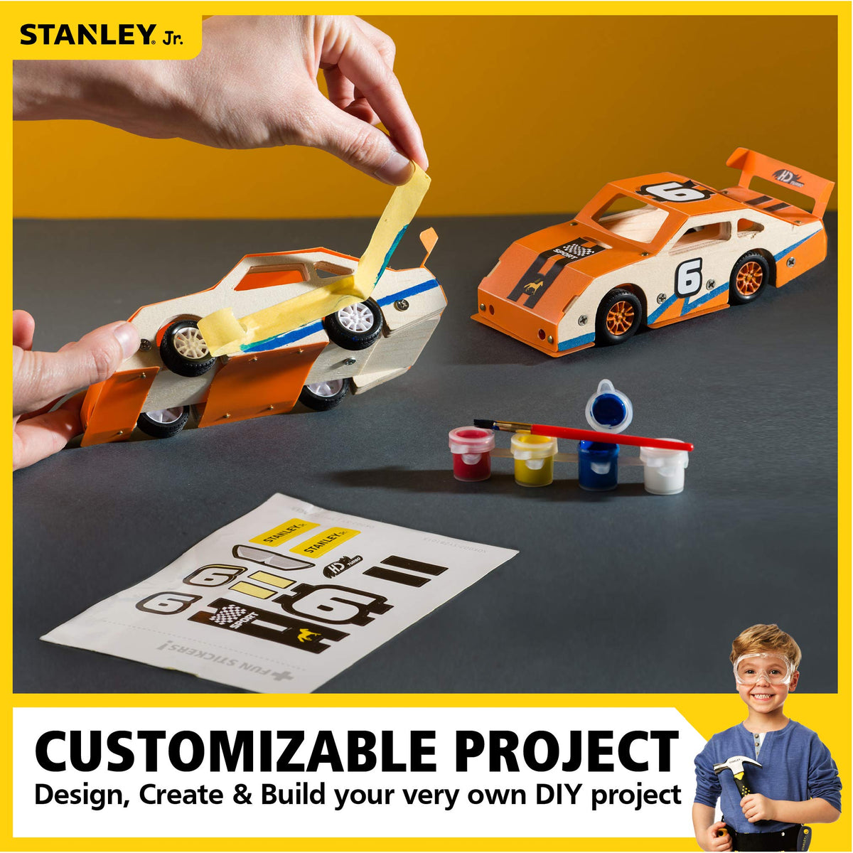 STANLEY Jr. Orange Race Car - DIY Woodworking Model Kits