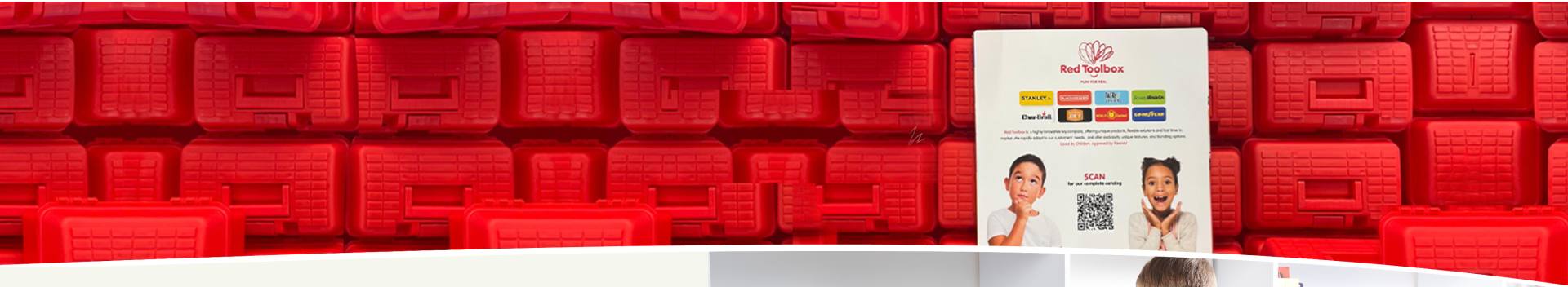 A wall of stacked red Red Toolbox toolboxes